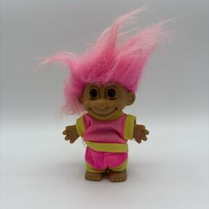 Vintage RUSS Berrie Troll‎ Doll 5" Pink Hair Brown Eyes PINK Workout Outfit